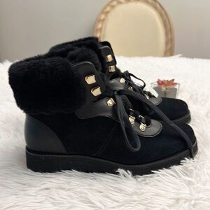 NEW $300 Cole Haan Zerogrand Black Fur waterproof hiker boot women size 7.5